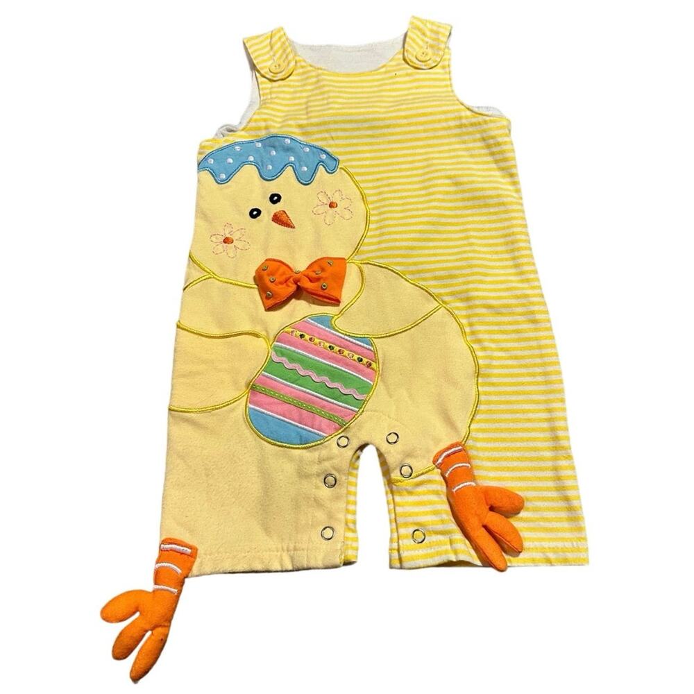 cre8ions Easter Chick Yellow Striped Romper Size 12 Months